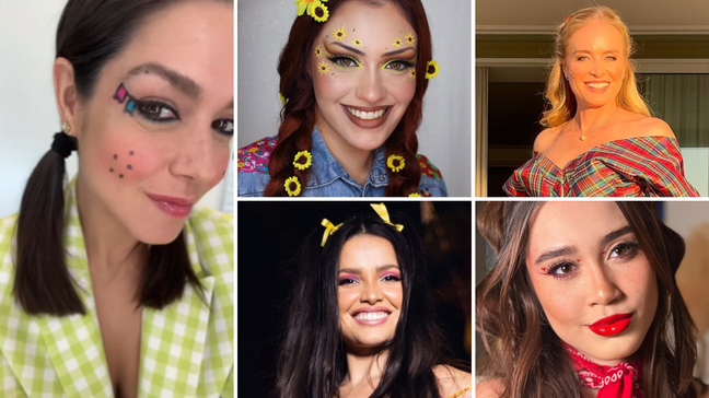 Capriche na make de Festa Junina com coração e bandeirinhas